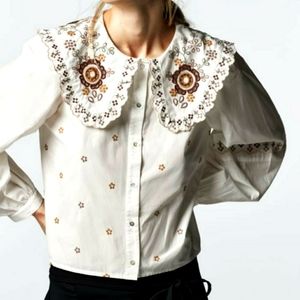 Zara White Blouse with Floral Embroidery